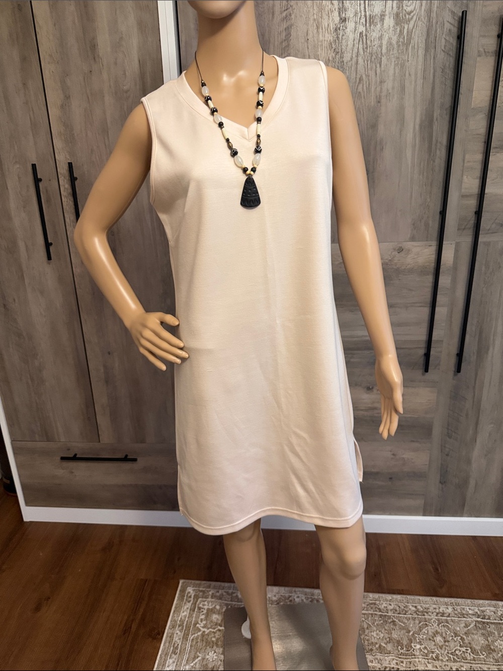 Sleeveless Cream V-Neck Shift Dress - Brand